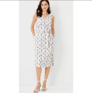 Ann Taylor Floral Pink Sleeveless Midi Dress, Size 8